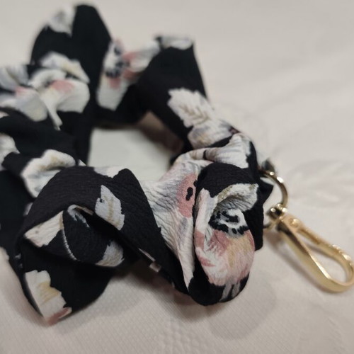 Handmade keychain with parrot charm, scrunchie style