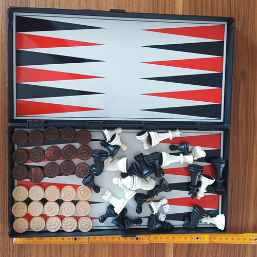 Portable 3-in-1 Travel Set: Chess, Backgammon & Checkers, 30cm