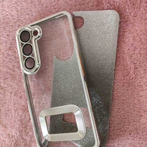Samsung Galaxy S23 gray glossy glitter case with lanyard new