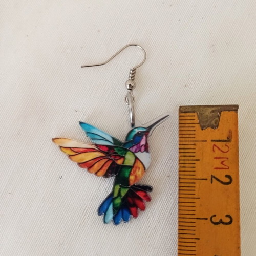 Hummingbird Earrings new, colorful plexiglass