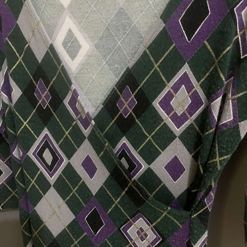 Batik dress one size with geometric pattern in green and purple, new
