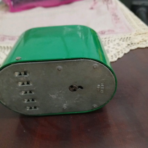 Postal Savings Bank piggy bank used, metal green
