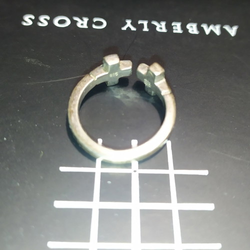 Amberly Cross silver ring .925 with green enamel used