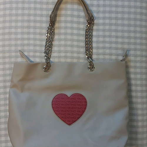 Valentino beige shoulder tote with red heart like new, large size
