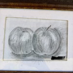 Framed black and white apple drawing
