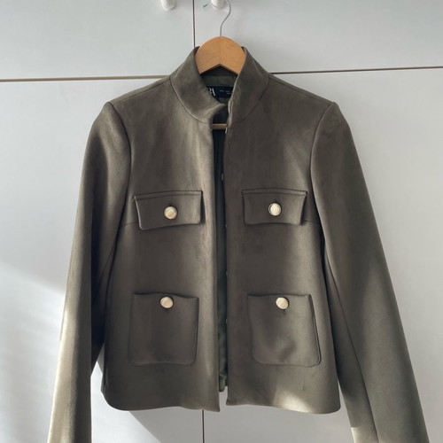 Zara jacket used with gold buttons velour green