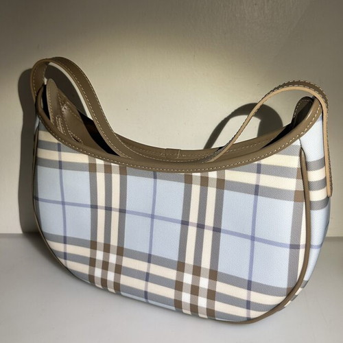Burberry hobo bag with light blue and beige check pattern