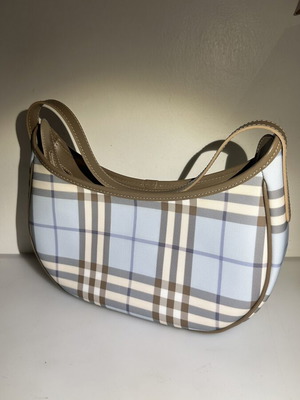 Burberry hobo bag with light blue and beige check pattern