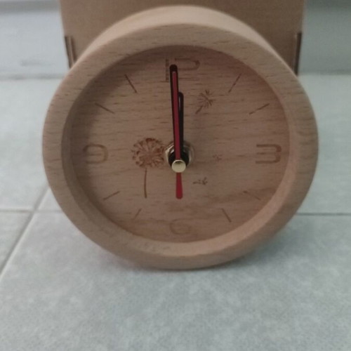Analog wooden desk clock new, 12 cm