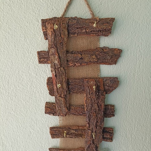 Handmade wall stand for keys from tree bark new