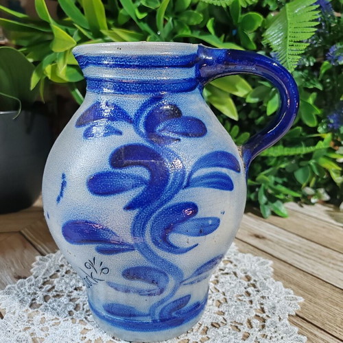 Retro German Bembel ceramic wine jug Zum Blauen Bock