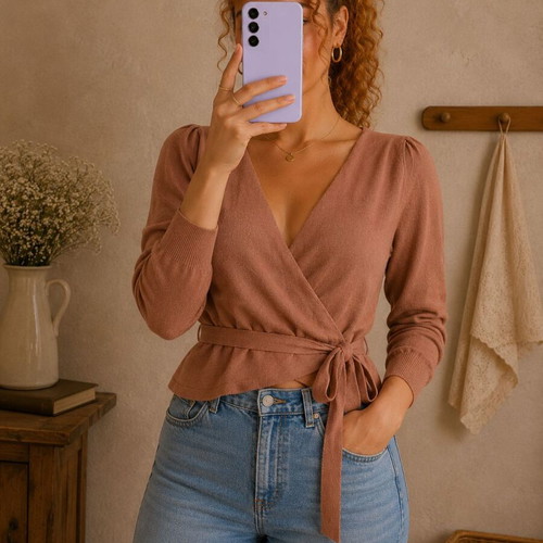 Brown wrap cardigan medium size used, soft and elastic