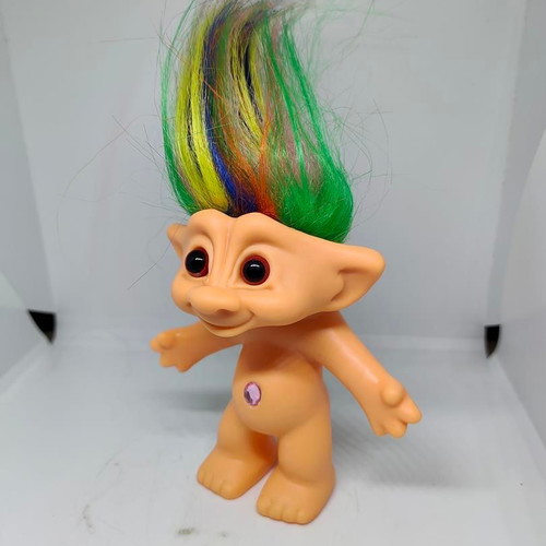 Collectible Efxoulis Troll Doll with Multicolored Hair and Pink Gem like new