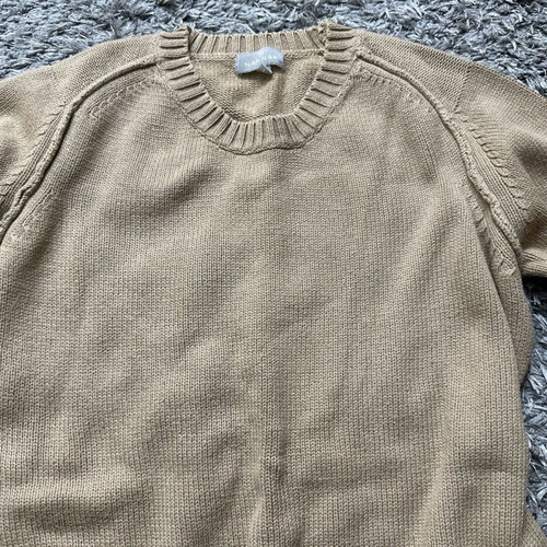 Beige knitted Naf Naf sweater used with striped cuffs and hem