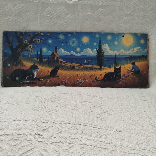 Wall Decor inspired by Van Gogh on plywood, new, 40x15 cm