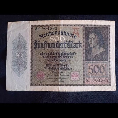 German 500 Mark banknote used, 1922 Weimar Republic