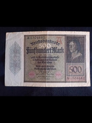 German 500 Mark banknote used, 1922 Weimar Republic