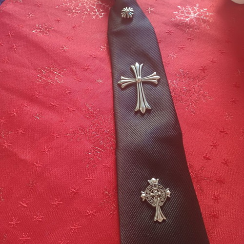 Unisex Black Tie with Metallic Crosses like new