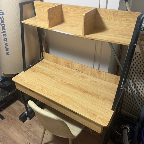 Desk with shelves and chair used