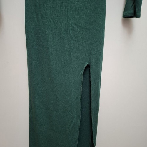 Maxi dress used, dark green with cut-out chest design, slim fit