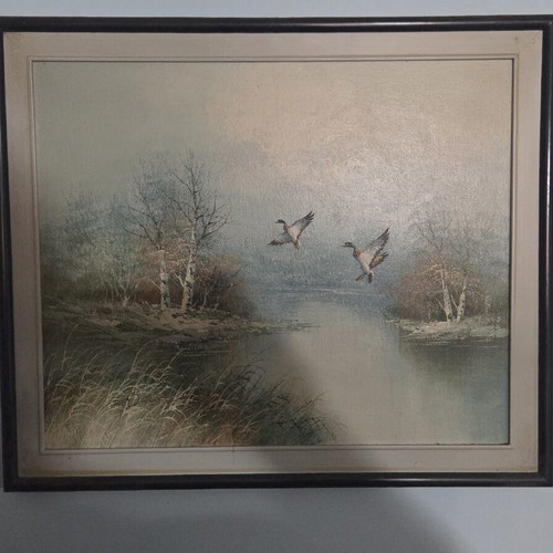 Painting 60×55 nature theme with ducks used