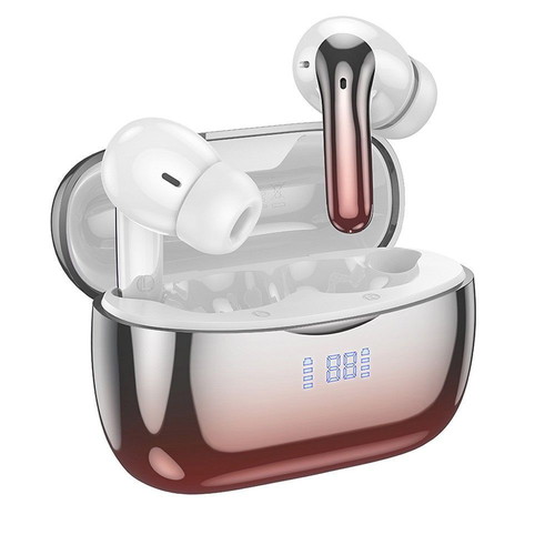 Bluetooth 5.3 TWS earbuds with ANC+ENC and purple charging case, new