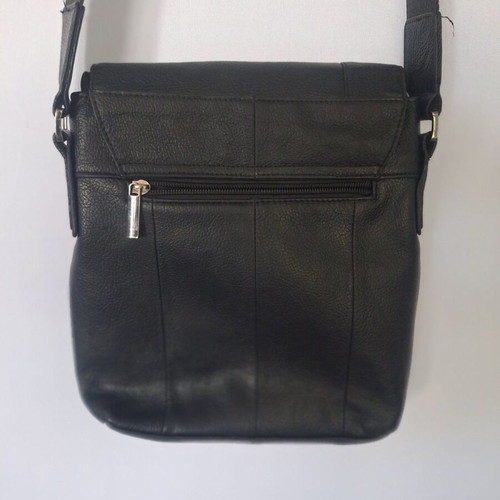 Men's black leather shoulder bag, custom made