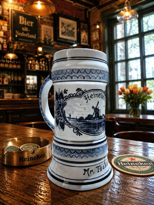 Κούπα μπύρας Heineken Delft Blue vintage πορσελάνη χειροποίητη ζωγραφισμένη