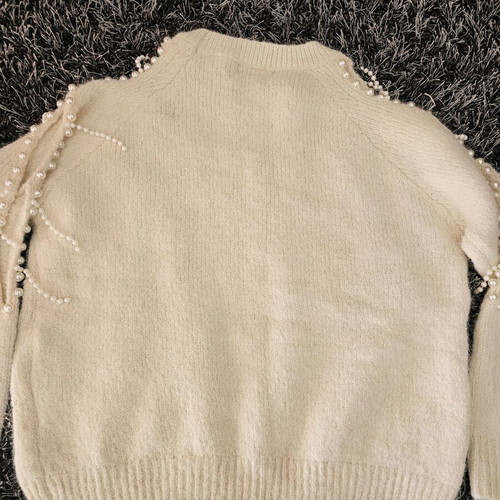 Azaka sweater new, beige with pearls on sleeves