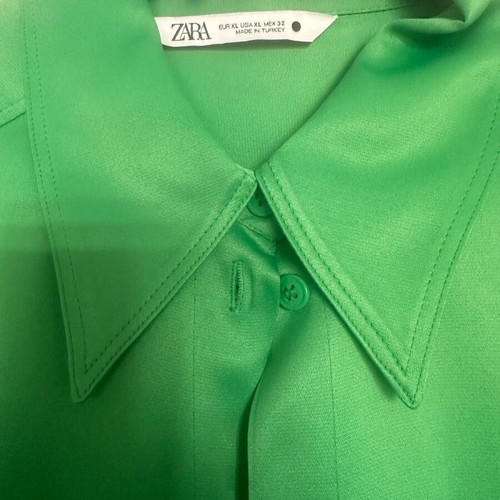 Zara shirt green satin like new, size XL