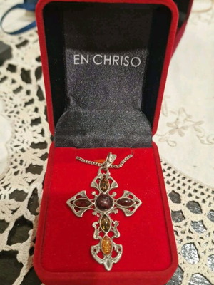 Vintage silver cross with precious stones like new