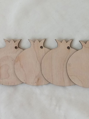 Wooden pomegranate shapes set of 5 for crafts, 8x8cm