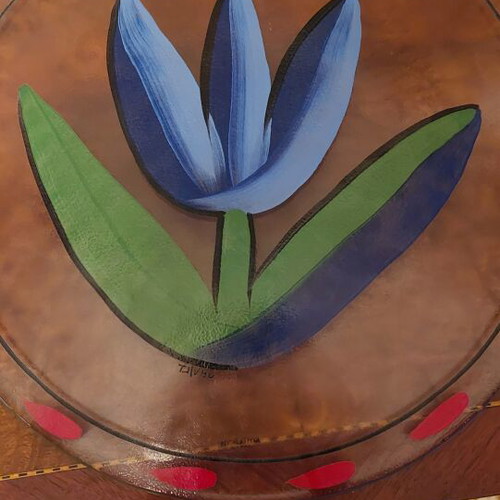 Kosta Boda Tulipa Blue Glass Platter like new, handpainted design