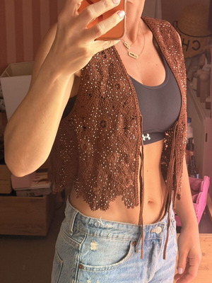 Zara Crochet Vest with Beads Size S New Brown
