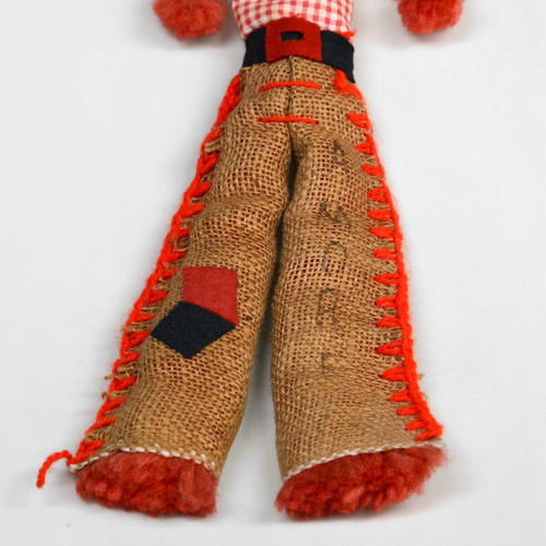 Handmade vintage hippie doll 1970s used, burlap and wool