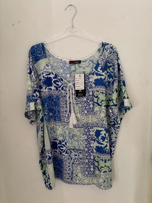 Summer blouse colorful with details, size L