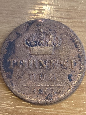 2 Tornesi coin of Ferdinand II used, 1843, copper