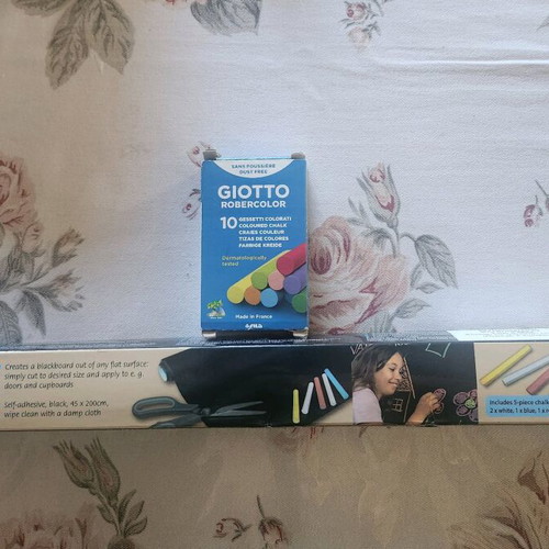 Self-adhesive blackboard like new with box of 10 colored chalks
