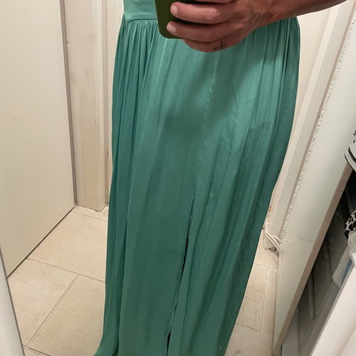 Pull & Bear satin maxi skirt size L, greenish with elastic waist