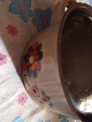 Traditional clay bowl used, 10 cm floral design rustic decoration