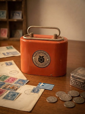 Ταχυδρομικό Ταμιευτήριο vintage μεταλλικός κουμπαράς με πατίνα του χρόνου