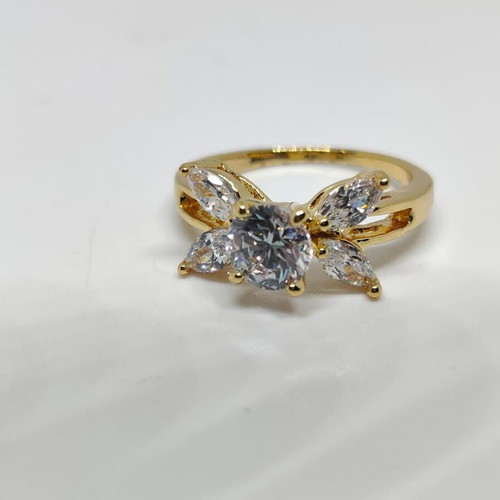 Elegant women's ring with central crystal and decorative petals, like new