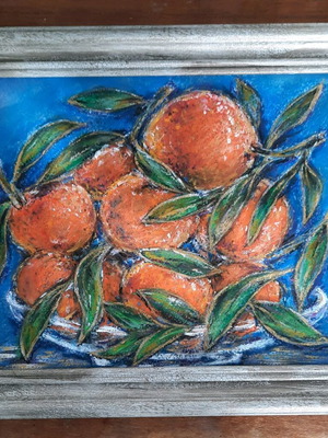 Painting Mandarins new, oil pastel 24×29 cm