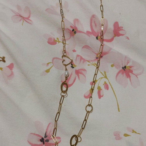 Steel necklace with hearts and pearls unused