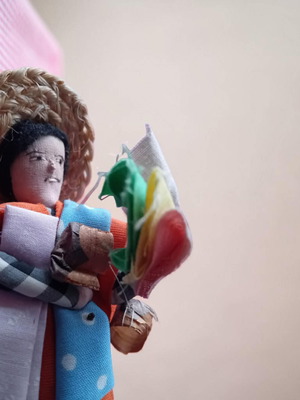 Handmade fabric doll from 1989 used, approx. 19 cm