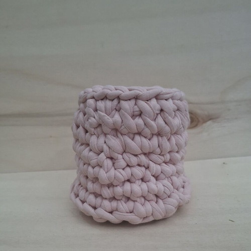 Pink knitted handmade pencil holder