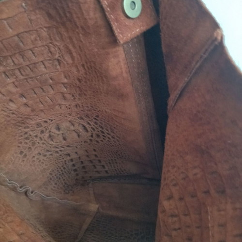 Shoulder bag new natural suede with crocodile pattern brown