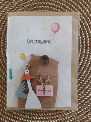 Ευχετήρια κάρτα "Congratulations!" με ξύλινες λεπτομέρειες