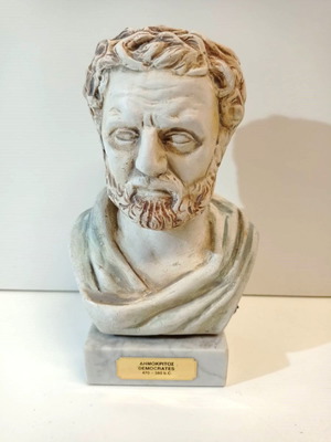 Χειροποίητη προτομή Δημοκρίτου μεταχειρισμένη, κεραμική με μαρμάρινη βάση