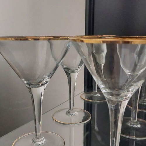 Crystal cocktail glasses set of 6 like new, vintage with gold details